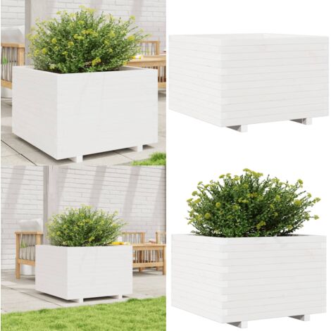 Fioriera da Giardino Bianca 70x70x49,5cm Legno Massello di Pino - Fioriera in legno - Fioriera in pino