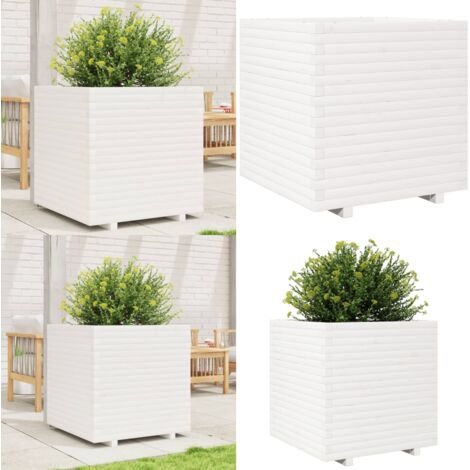 Fioriera da Giardino Bianca 70x70x72 cm Legno Massello di Pino - Fioriera da balcone - Fioriera da patio
