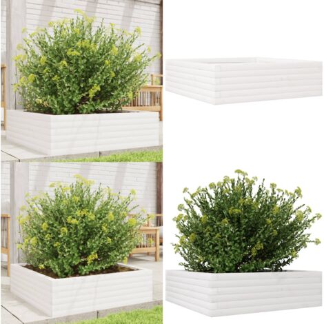Fioriera da Giardino Bianca 80x80x23 cm Legno Massello di Pino - Fioriera in legno - Fioriera da giardino in legno