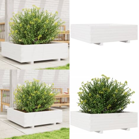 Fioriera da Giardino Bianca 80x80x26,5cm Legno Massello di Pino - Fioriera in legno - Fioriera da giardino in legno