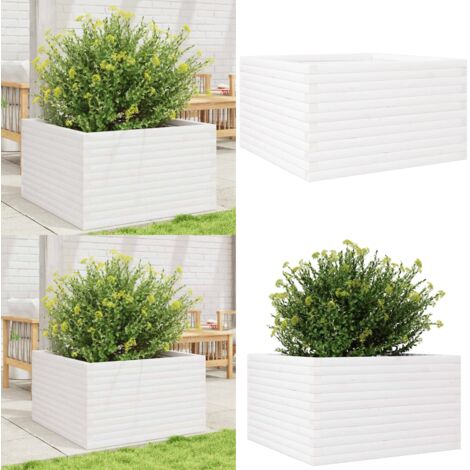 Fioriera da Giardino Bianca 80x80x46 cm Legno Massello di Pino - Fioriera in legno - Fioriera da giardino in legno