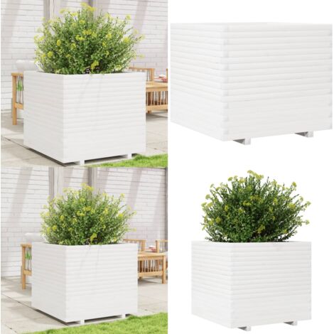 Fioriera da Giardino Bianca 80x80x72 cm Legno Massello di Pino - Fioriera da patio - Fioriera in legno