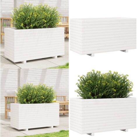 Fioriera da Giardino Bianca 90x40x49,5cm Legno Massello di Pino - Fioriera in legno - Fioriera in pino