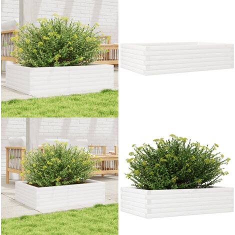 Fioriera da Giardino Bianca 90x60x23 cm Legno Massello di Pino - Fioriera in legno - Fioriera da giardino in legno
