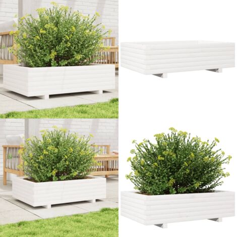Fioriera da Giardino Bianca 90x60x26,5cm Legno Massello di Pino - Fioriera in legno - Fioriera in pino