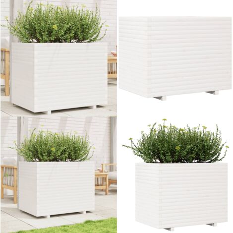 Fioriera da Giardino Bianca 90x60x72,5cm Legno Massello di Pino - Fioriera da patio - Fioriera in legno