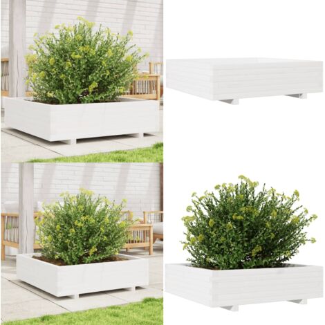 Fioriera da Giardino Bianca 90x90x26,5cm Legno Massello di Pino - Fioriera in legno - Fioriera in pino