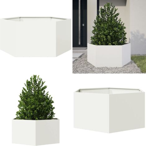Fioriera da Giardino Bianca Esagono 104x90x45 cm in Acciaio - Fioriera in acciaio - Fioriera esagonale