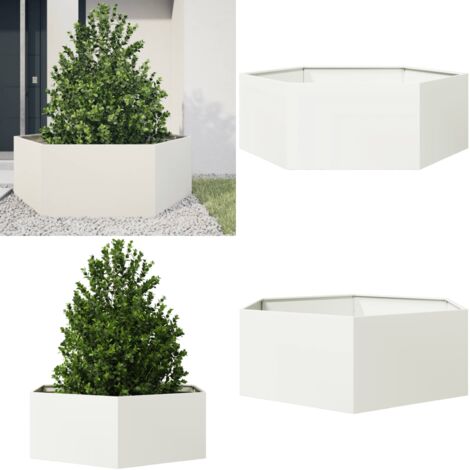 Fioriera da Giardino Bianca Esagono 138x120x45 cm in Acciaio - Fioriera in acciaio - Fioriera esagonale