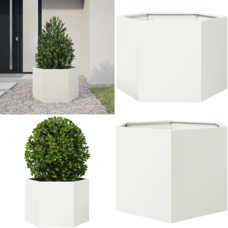 Fioriera da Giardino Bianca Esagono 69x60x45 cm in Acciaio - Fioriera in acciaio - Fioriera esagonale