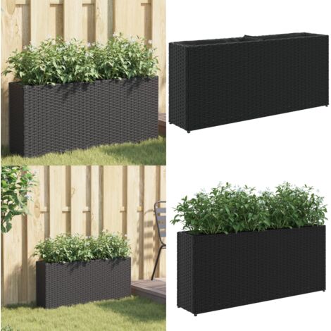 Fioriera da Giardino con 2 Vasi Nera 90x20x40 cm in Polyrattan - Fioriera in rattan - Fioriera in acciaio