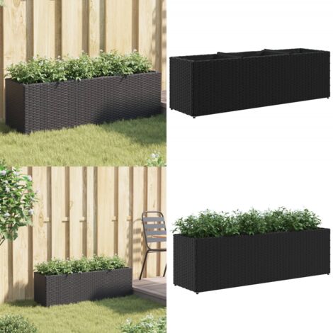 Fioriera da Giardino con 3 Vasi Nera 105x30x32 cm in Polyrattan - Fioriera in rattan - Fioriera in acciaio