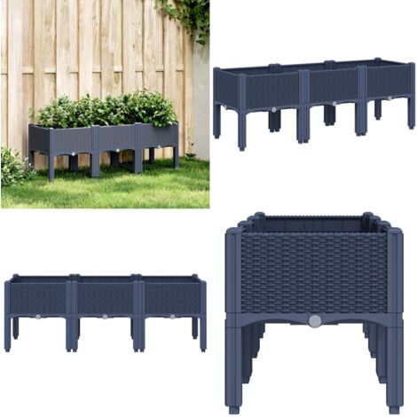 Fioriera da Giardino con Gambe Grigio Blu 120x40x42 cm in PP - Fioriera da patio - Fioriera in polipropilene