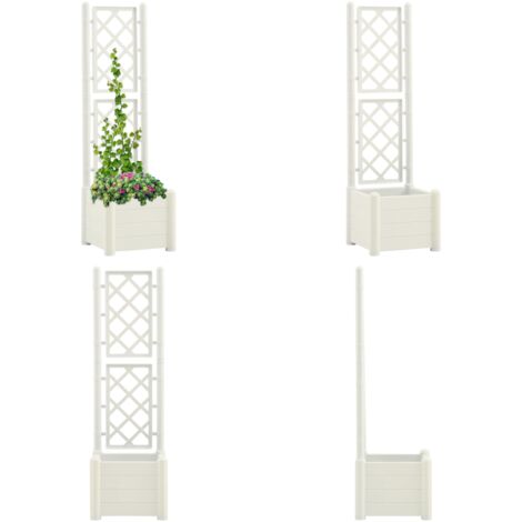 Fioriera da Giardino con Graticcio 43x43x142 cm PP Bianco - Fioriera con traliccio - Fioriera in PP