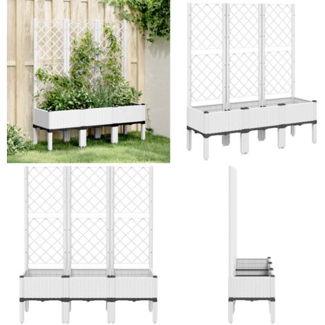Fioriera da Giardino con Graticcio Bianco 120x40x142 cm PP - Fioriera con graticcio - Piante rampicanti