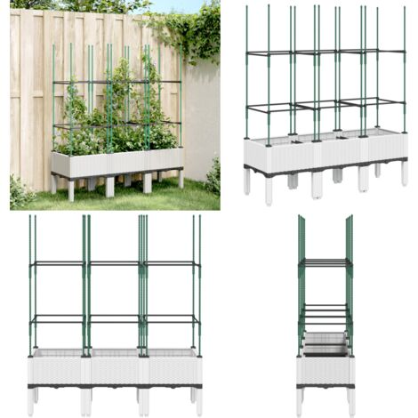 Fioriera da Giardino con Graticcio Bianco 120x40x142,5 cm PP - Fioriera con graticcio - Piante rampicanti