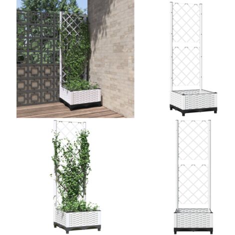 Fioriera da Giardino con Graticcio Bianco 40x40x121,5 cm PP - Fioriera con graticcio - Piante rampicanti