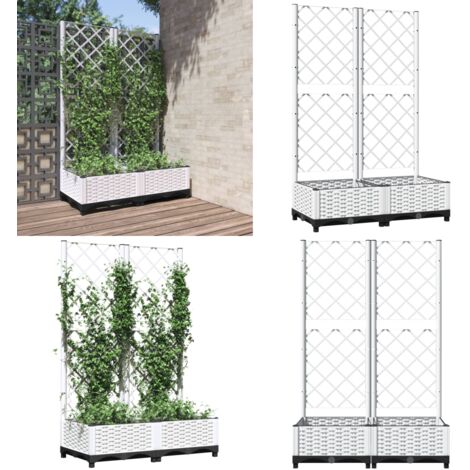 Fioriera da Giardino con Graticcio Bianco 80x40x121,5 cm PP - Fioriera con graticcio - Piante rampicanti