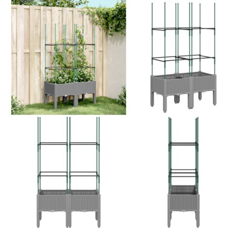 Fioriera da Giardino con Graticcio Grigio 80x40x142,5cm PP - Fioriera con graticcio - Piante rampicanti