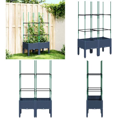 Fioriera da Giardino con Graticcio Grigio Blu 80x40x142,5cm PP - Fioriera con graticcio - Piante rampicanti