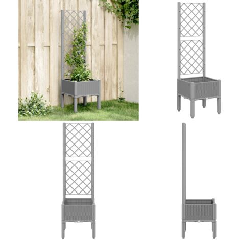Fioriera da Giardino con Graticcio Grigio Chiaro 40x40x142cm PP - Fioriera con graticcio - Piante rampicanti