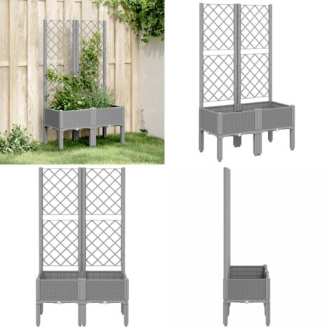 Fioriera da Giardino con Graticcio Grigio Chiaro 80x40x142cm PP - Fioriera con graticcio - Piante rampicanti