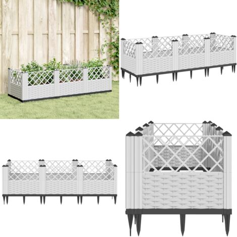 Fioriera da Giardino con Picchetti Bianca 123,5x43,5x43,5 cm PP - Orto - Piante