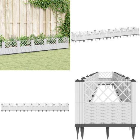 Fioriera da Giardino con Picchetti Bianca 363,5x43,5x43,5 cm PP - Orto - Piante