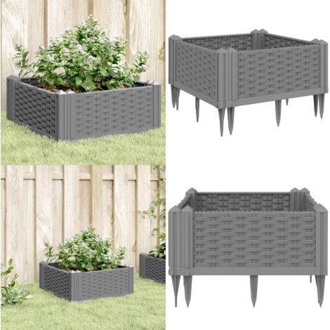 Fioriera da Giardino con Picchetti Grigia 42,5x42,5x28,5 cm PP - Orto - Piante
