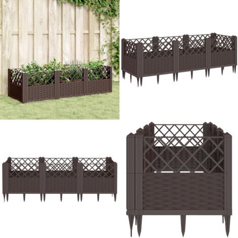 Fioriera da Giardino con Picchetti Marrone 123,5x43,5x43,5cm PP - Orto - Piante