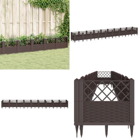 Fioriera da Giardino con Picchetti Marrone 363,5x43,5x43,5cm PP - Orto - Piante