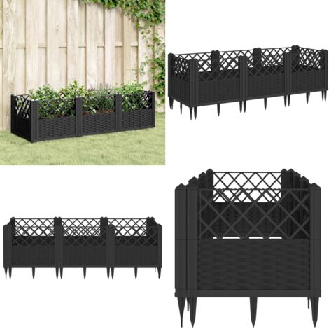 Fioriera da Giardino con Picchetti Nera 123,5x43,5x43,5 cm PP - Orto - Piante
