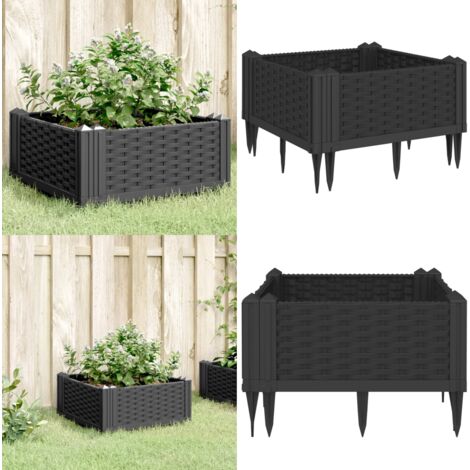 Fioriera da Giardino con Picchetti Nera 42,5x42,5x28,5 cm PP - Orto - Piante