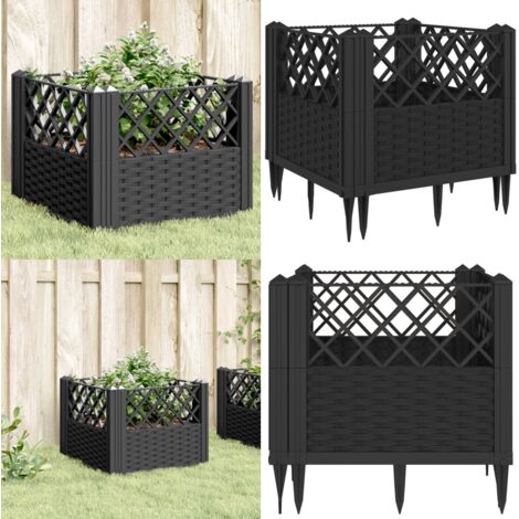 Fioriera da Giardino con Picchetti Nera 43,5x43,5x43,5 cm PP - Orto - Piante
