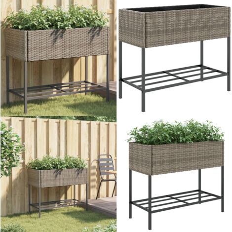Fioriera da Giardino con Ripiano Grigia in Polyrattan - Fioriera con ripiano - Fioriera in rattan