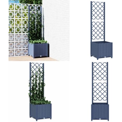 Fioriera da giardino con traliccio blu grigio 40x40x136 cm PP - Fioriera con traliccio - Fioriera esterna