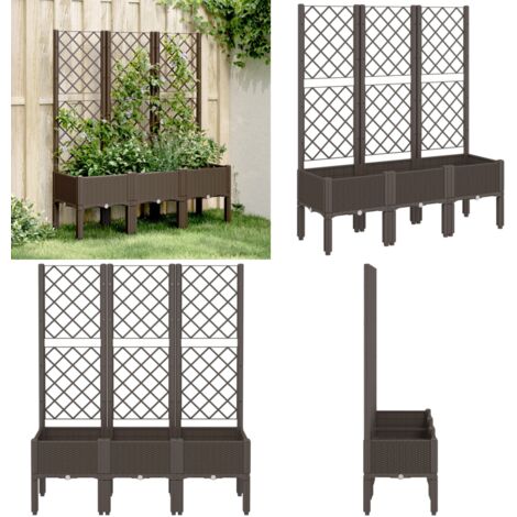 Fioriera da Giardino con Traliccio Marrone 120x40x142 cm in PP - Fioriera con traliccio - Fioriera da patio