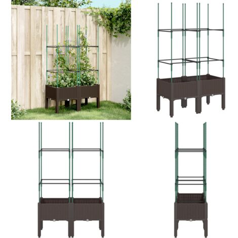 Fioriera da Giardino con Traliccio Marrone 80x40x142,5 cm in PP - Fioriera con traliccio - Fioriera per piante rampicanti