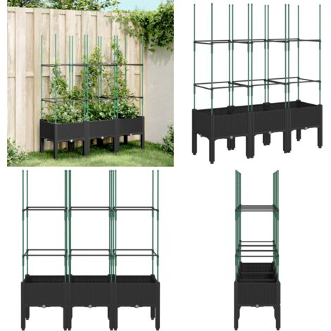 Fioriera da Giardino con Traliccio Nera 120x40x142,5 cm in PP - Fioriera con traliccio - Fioriera da patio