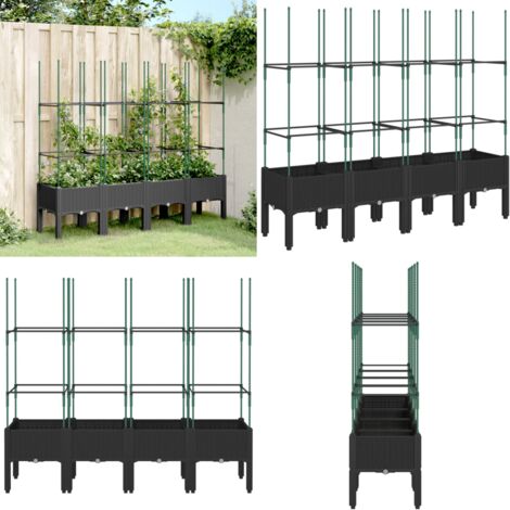 Fioriera da Giardino con Traliccio Nera 160x40x142,5 cm in PP - Fioriera con traliccio - Fioriera da patio
