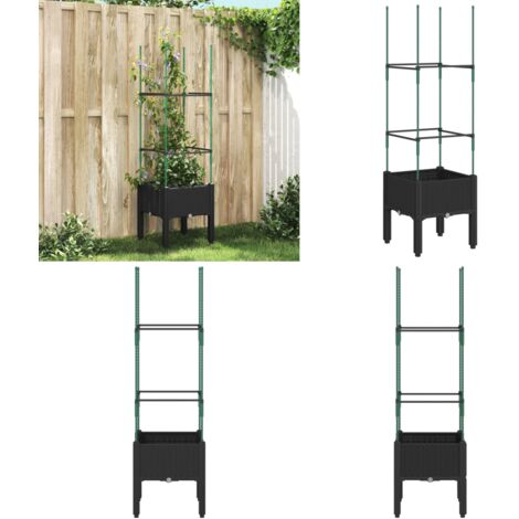 Fioriera da Giardino con Traliccio Nera 40x40x142,5 cm in PP - Fioriera con traliccio - Fioriera per piante rampicanti