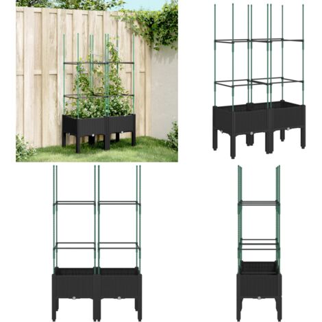 Fioriera da Giardino con Traliccio Nera 80x40x142,5 cm in PP - Fioriera con traliccio - Fioriera per piante rampicanti