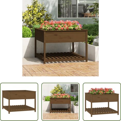 Fioriera da giardino -  Fioriera con Mensola Ambra 111,5x111,5x81cm Legno Massello Pino