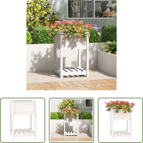 Fioriera da giardino - Fioriera con Mensola Bianca 54x54x81 cm Legno Massello di Pino