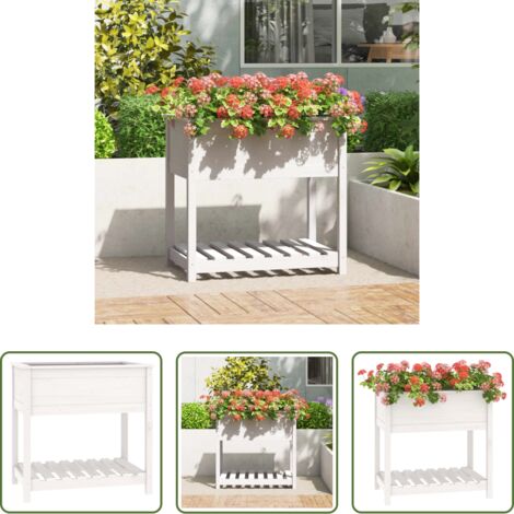 Fioriera da giardino - Fioriera con Mensola Bianca 82,5x54x81cm in Legno Massello Pino