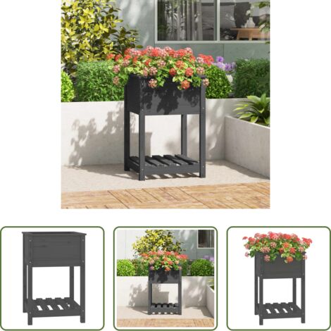 Fioriera da giardino - Fioriera con Mensola Grigia 54x54x81 cm Legno Massello di Pino