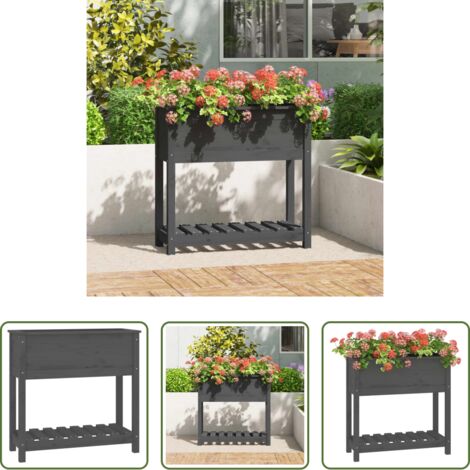 Fioriera da giardino -  Fioriera con Mensola Grigia 82,5x34,5x81cm Legno Massello Pino