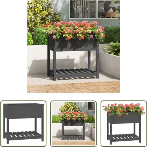 Fioriera da giardino -  Fioriera con Mensola Grigia 82,5x54x81cm in Legno Massello Pino