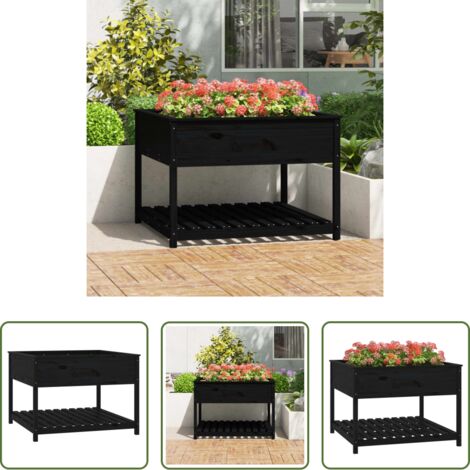 Fioriera da giardino - Fioriera con Mensola Nera 111,5x111,5x81 cm Legno Massello Pino