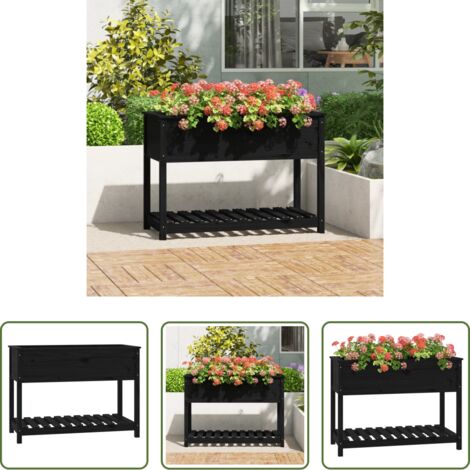 Fioriera da giardino -  Fioriera con Mensola Nera 111,5x54x81cm Legno Massello di Pino